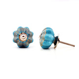 Blue Gold Ceramic Decorative Knobs - Set Of 4 - The Decor Mart 