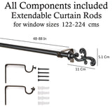 Regal Metal Finial Extendable Curtain Rod Black 25MM (Hardware Included) - The Decor Mart 