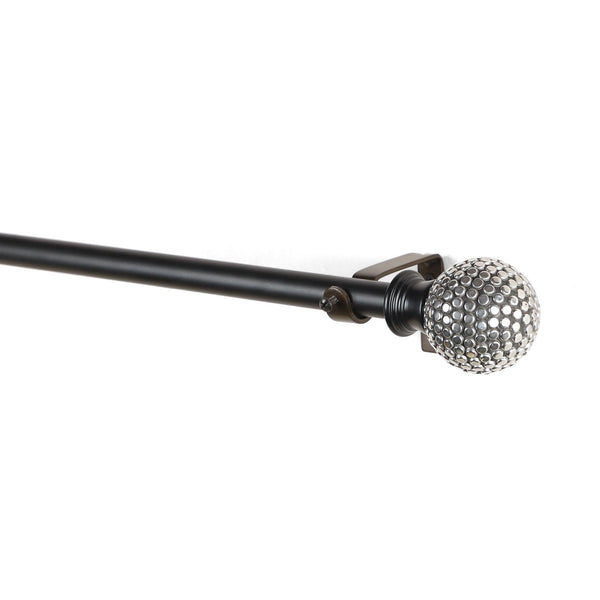 Silver Stud Ball Extendable Curtain Rod Black 25MM (Hardware Included) - The Decor Mart 