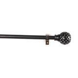 Perforated Black Metal Finial Extendable Curtain Rod Black 19MM (Hardware Included) - The Decor Mart 