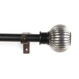 Metal Ribbed Finial Extendable Curtain Rod Black 19MM (Hardware Included) - The Decor Mart 