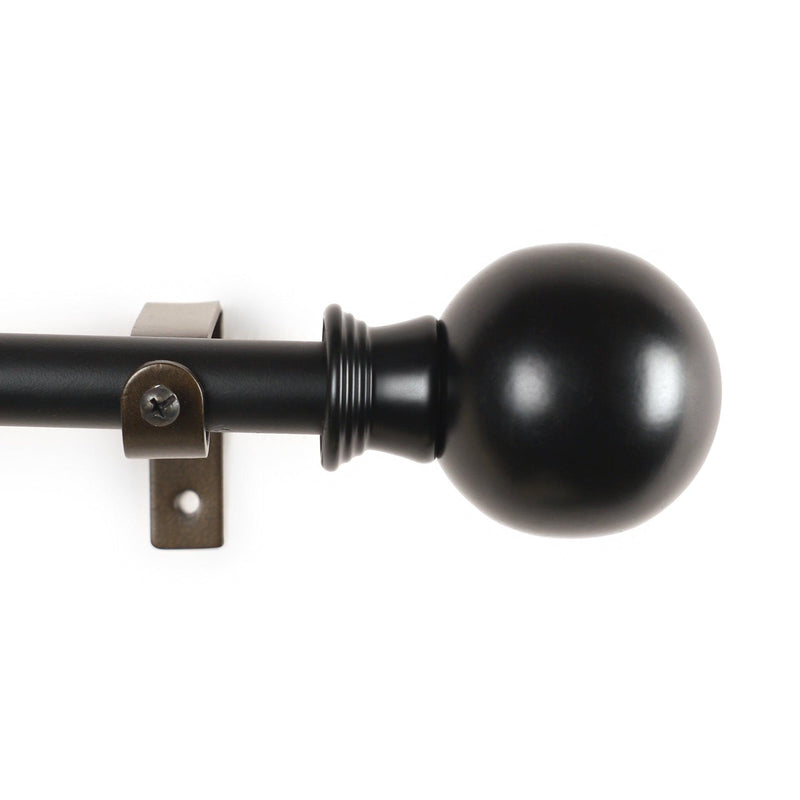 Ross Grey Metal Finial Extendable Curtain Rod Black 19MM (Hardware Included) - The Decor Mart 