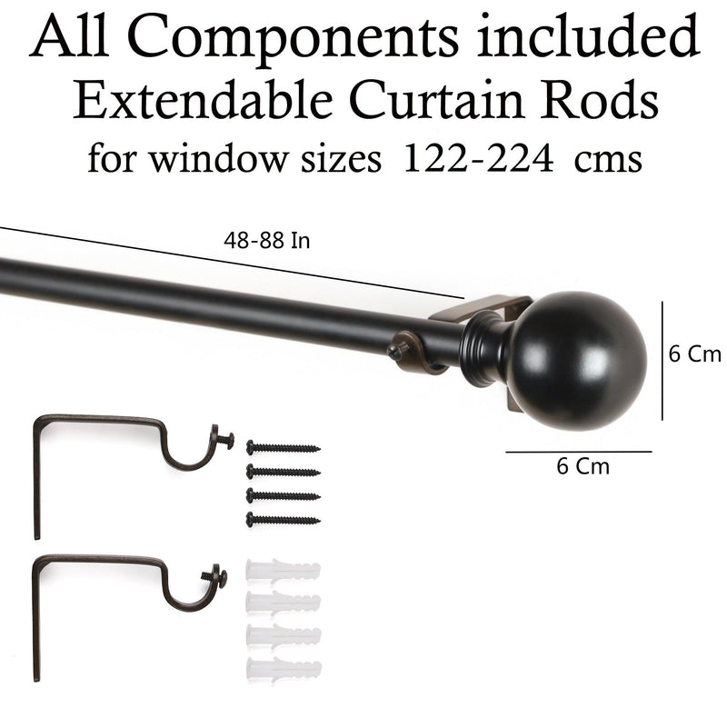 Ross Grey Metal Finial Extendable Curtain Rod Black 19MM (Hardware Included) - The Decor Mart 