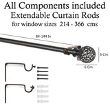 Ventilia Metal Finial Extendable Curtain Rod Black 25MM (Hardware Included) - The Decor Mart 