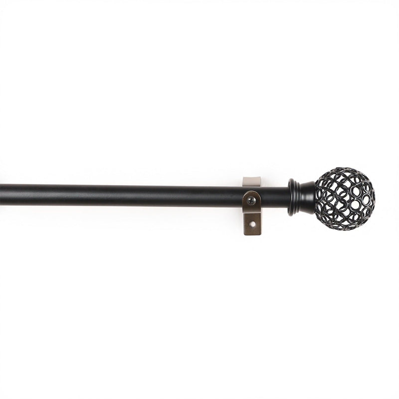 Ventilia Metal Finial Extendable Curtain Rod Black 25MM (Hardware Included) - The Decor Mart 