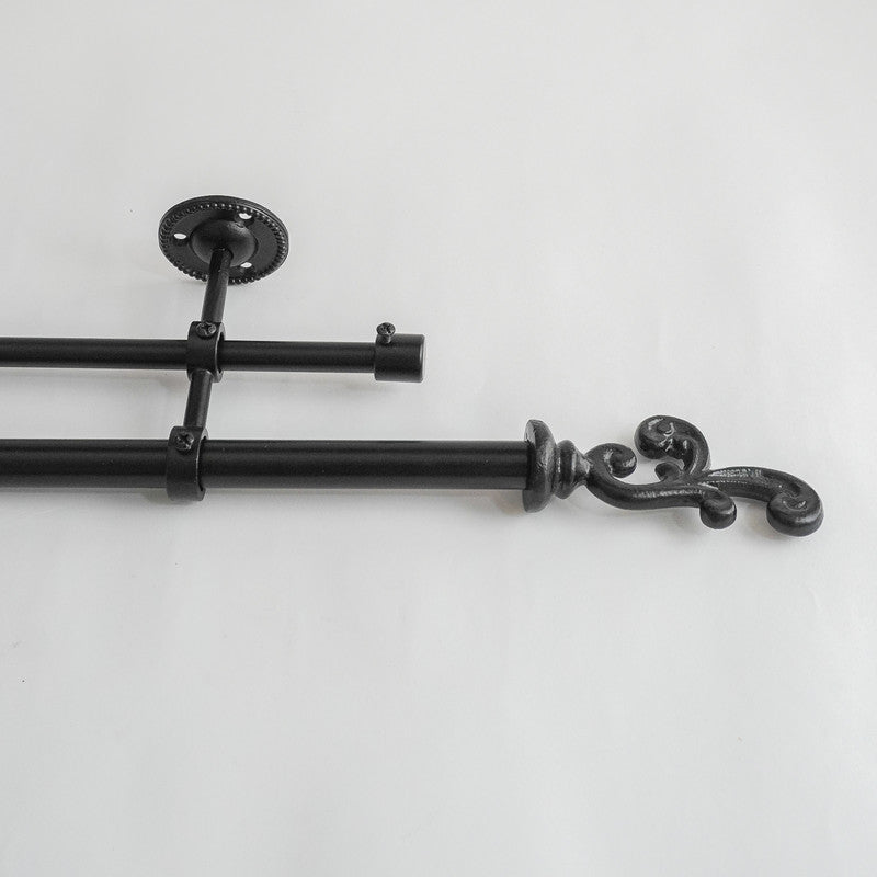 Regal Metal Finial Extendable Double Curtain Rod Black 25MM (Hardware Included) - The Decor Mart 