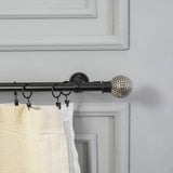 Silver Stud Ball Extendable Double Curtain Rod Black 25MM (Hardware Included) - The Decor Mart 