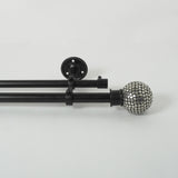 Silver Stud Ball Extendable Double Curtain Rod Black 25MM (Hardware Included) - The Decor Mart 