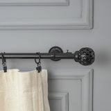 Perforated Black Metal Finial Extendable Double Curtain Rod Black 19MM (Hardware Included) - The Decor Mart 