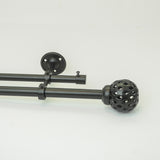 Perforated Black Metal Finial Extendable Double Curtain Rod Black 19MM (Hardware Included) - The Decor Mart 