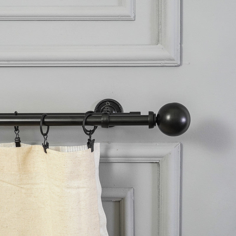 Ross Grey Metal Finial Extendable Double Curtain Rod Black 19MM (Hardware Included) - The Decor Mart 