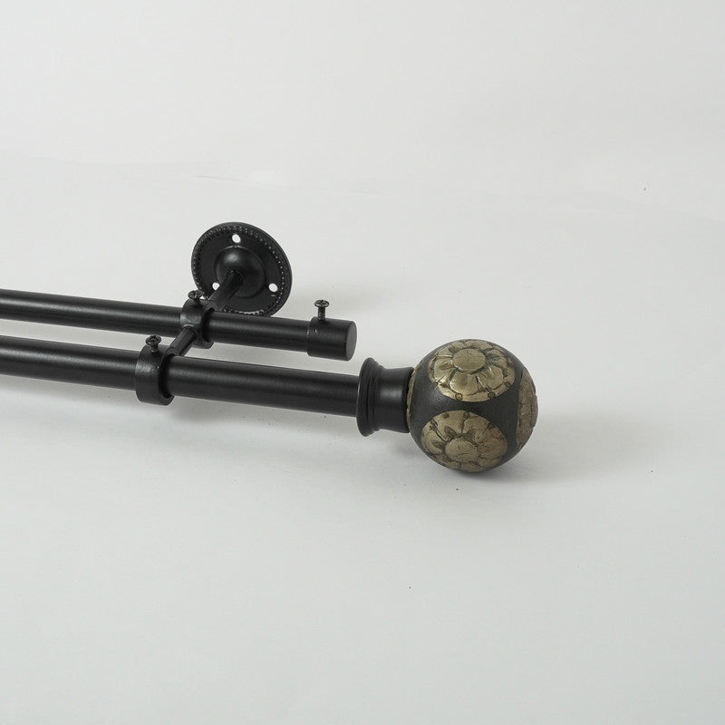 Mughal Metal Extendable Double Curtain Rod Black 25MM (Hardware Included) - The Decor Mart 