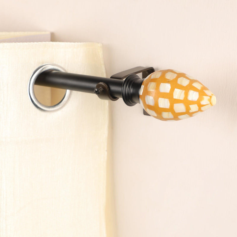 HoneyComb MOP Finial Extendable Curtain Rod Black 25MM (Hardware Included) - The Decor Mart 