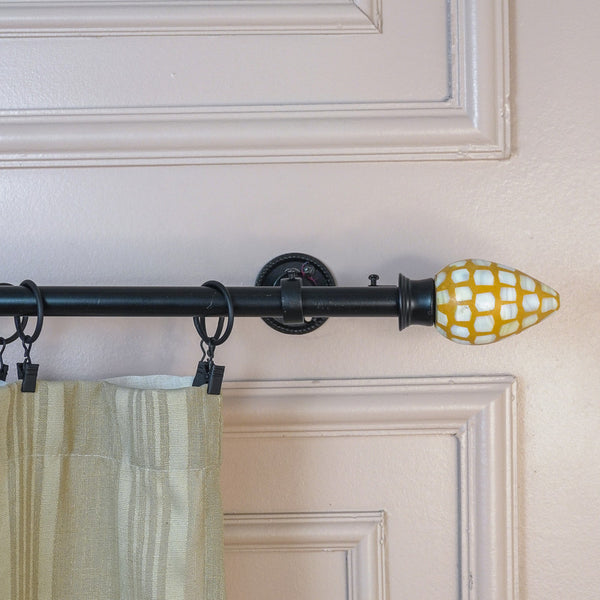 HoneyComb MOP Finial Extendable Double Curtain Rod Black 25MM (Hardware Included) - The Decor Mart 