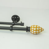 HoneyComb MOP Finial Extendable Double Curtain Rod Black 25MM (Hardware Included) - The Decor Mart 