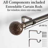 Floral Emboss Ceramic Finial Extendable Curtain Rod Black 19MM (Hardware Included) - The Decor Mart 