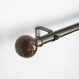 Floral Emboss Ceramic Finial Extendable Curtain Rod Black 19MM (Hardware Included) - The Decor Mart 