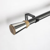 BW Striped Wood Finial Extendable Curtain Rod Black 19MM (Hardware Included) - The Decor Mart 