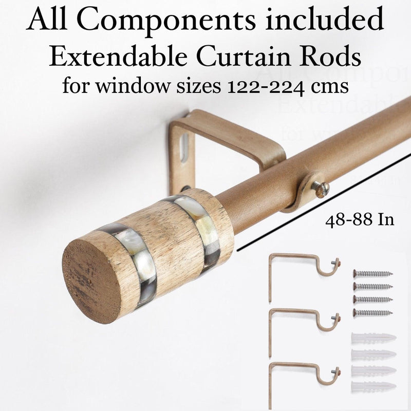 MOP & Wood Blend Finial Extendable Curtain Rod Brown 19MM (Hardware Included) - The Decor Mart 