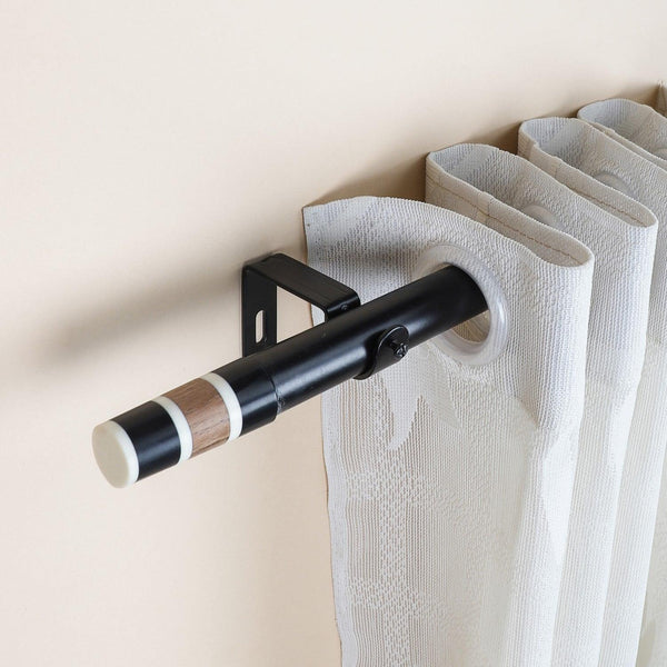 BW Wood Finial Extendable Curtain Rod Black 19MM (Hardware Included) - The Decor Mart 