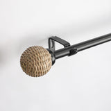 Wicker Weave Finial Extendable Curtain Rod Black 25MM (Hardware Included) - The Decor Mart 