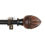 Brown Tusky Wood Finial Extendable Curtain Rod Black 25MM (Hardware Included) - The Decor Mart 