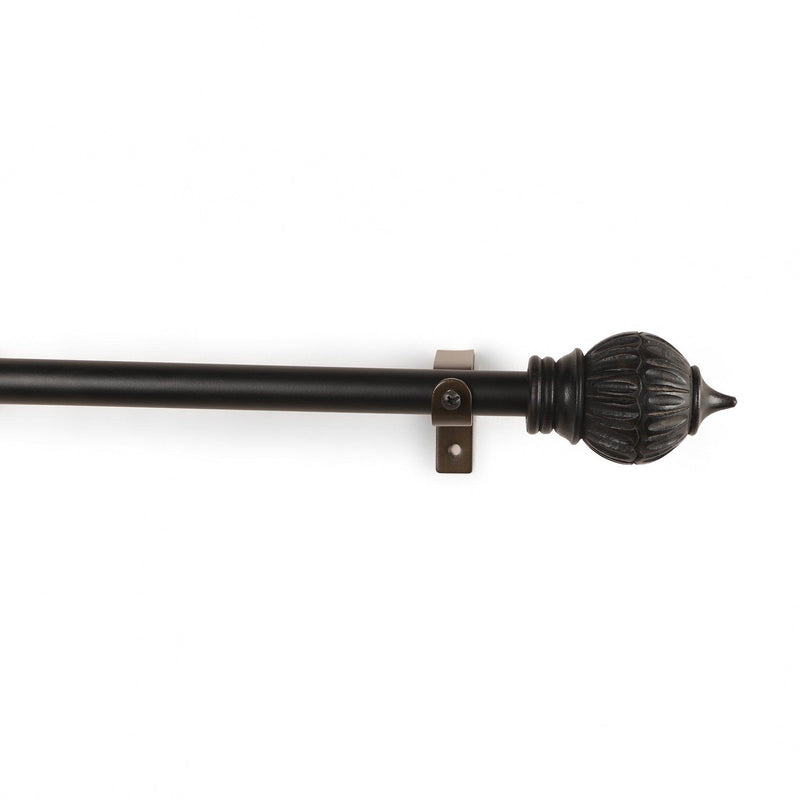 Conch Wood Finial Extendable Curtain Rod Black 19MM (Hardware Included) - The Decor Mart 