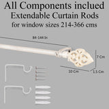 Baroque Wood Finial Extendable Curtain Rod White 25MM (Hardware Included) - The Decor Mart 