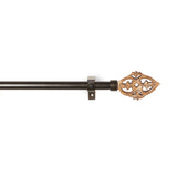 Brown Baroque Wood Finial Extendable Curtain Rod Black 25MM (Hardware Included) - The Decor Mart 