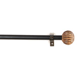 Pomp Wood Finial Extendable Curtain Rod Black 19MM (Hardware Included) - The Decor Mart 