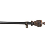 Carved Brown Wood Finial Extendable Curtain Rod Black 25MM (Hardware Included) - The Decor Mart 
