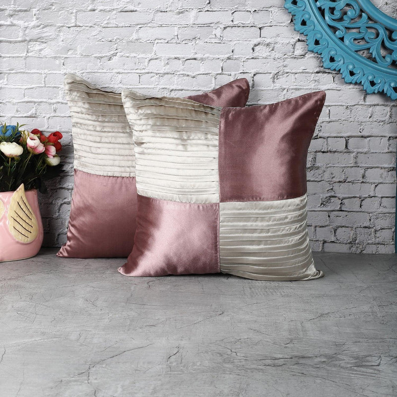 Satin Cushion Cover- White & Pink (Set of 2) - The Decor Mart 