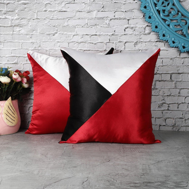 BW Asymmetrical Satin Cushion Cover- Red (Set of 2) - The Decor Mart 