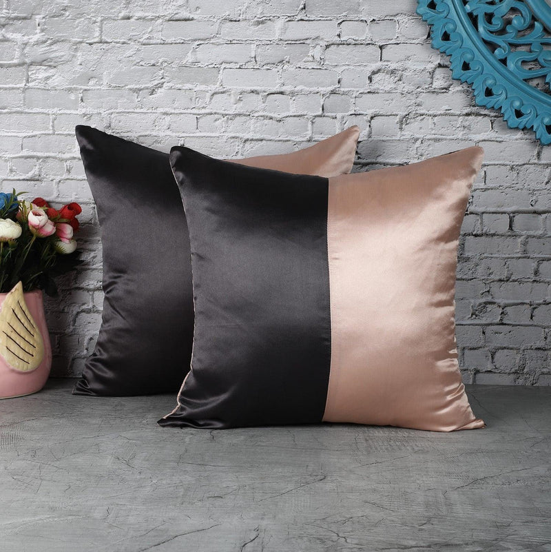 Satin Cushion Cover- Black & Pink (Set of 2) - The Decor Mart 