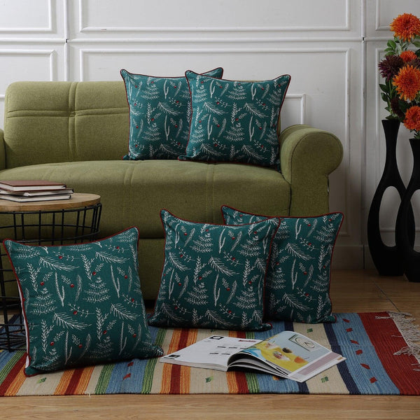 Cotton Two Way Printed Cushion Cover- Green (Set of 5) - The Decor Mart 