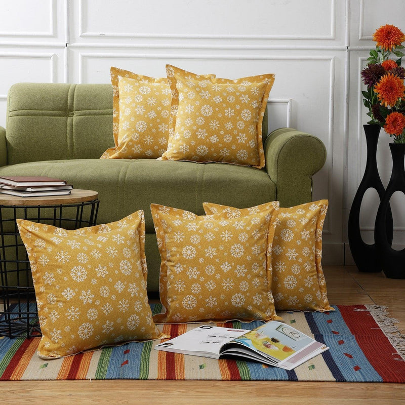 Cotton Printed Cushion Cover- Yellow (Set of 5) - The Decor Mart 