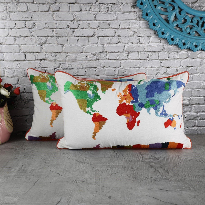 Cotton World Map Cushion Cover (Set of 2) - The Decor Mart 