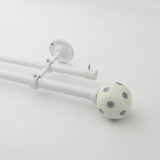 Grey Polka Ceramic Finial Extendable Double Curtain Rod White 19MM (Hardware Included) - The Decor Mart 