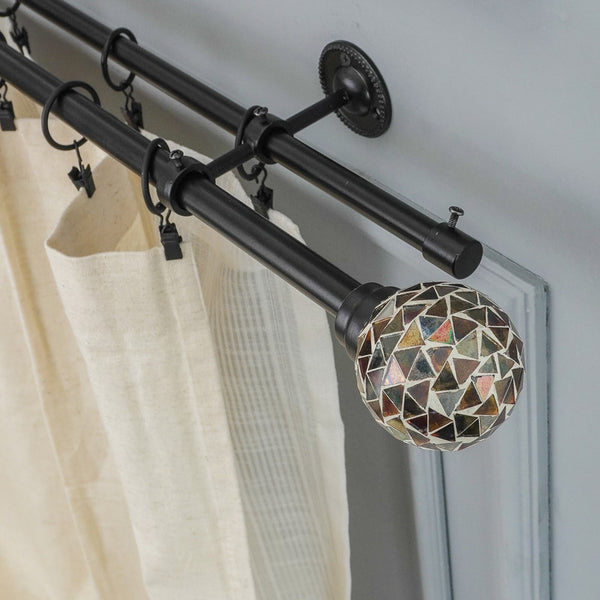 Antique Glass Finial Extendable Double Curtain Rod Black 25MM (Hardware Included) - The Decor Mart 