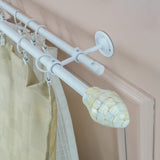 Tusky MOP Finial Extendable Double Curtain Rod White 25MM (Hardware Included) - The Decor Mart 
