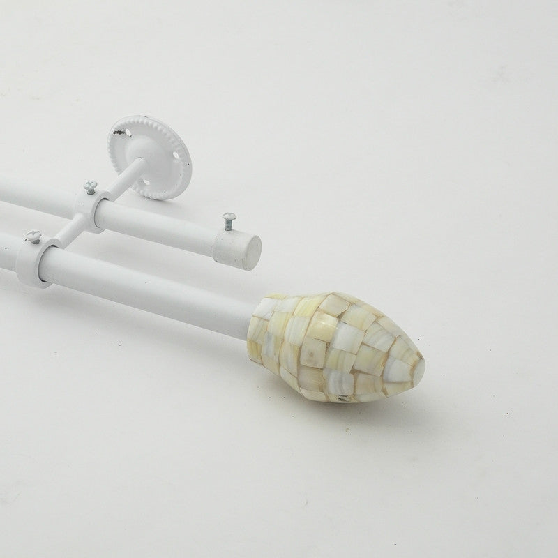 Tusky MOP Finial Extendable Double Curtain Rod White 25MM (Hardware Included) - The Decor Mart 