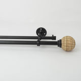 Wicker Weave Finial Extendable Double Curtain Rod Black 25MM (Hardware Included) - The Decor Mart 