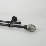 Metal Stud Finial Extendable Double Curtain Rod Black 25MM (Hardware Included) - The Decor Mart 