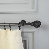 Metal Weave Finial Extendable Double Curtain Rod Black 19MM (Hardware Included) - The Decor Mart 