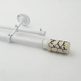 Handpainted Cylinder Ceramic Finial Extendable Double Curtain Rod White 19MM (Hardware Included) - The Decor Mart 