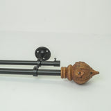 Brown Conch Wood Finial Extendable Double Curtain Rod Black 25MM (Hardware Included) - The Decor Mart 