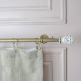 Distressed White Carved Wood Finial Extendable Double Curtain Rod Gold 19MM (Hardware Included) - The Decor Mart 