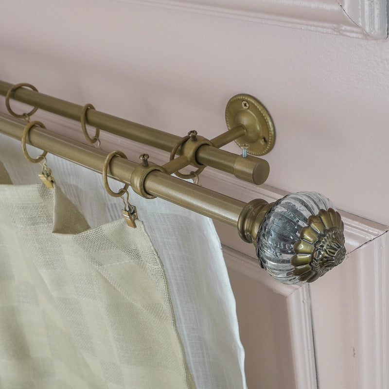 Glass Metal Regal Finial Extendable Double Curtain Rod Gold 19MM (Hardware Included) - The Decor Mart 