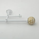 White Distressed Wooden  Finial Extendable Single Double Curtain Rod White 19MM (Hardware Included) - The Decor Mart 