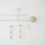 White Distressed Wooden  Finial Extendable Single Double Curtain Rod White 19MM (Hardware Included) - The Decor Mart 